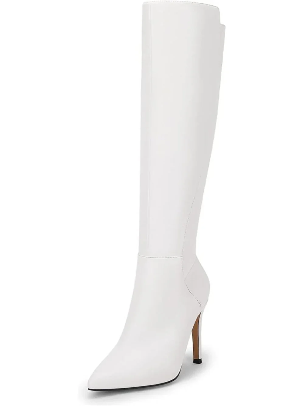 Women's White Faux Leather Zipper Dress Sexy Pointed Toe Knee High Boots